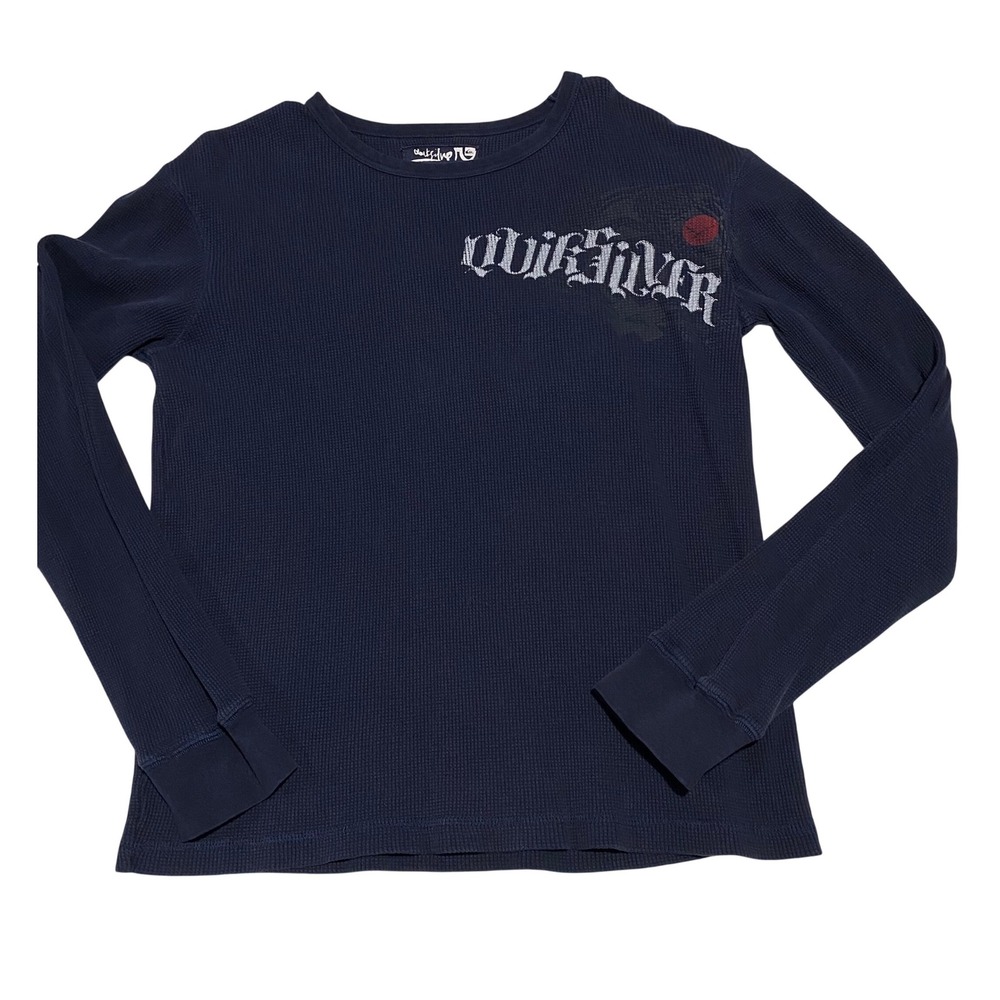 Vintage Y2K Quiksilver Waffle‎ Knit Thermal Shirt Mens L Navy Blue Long Sleeve